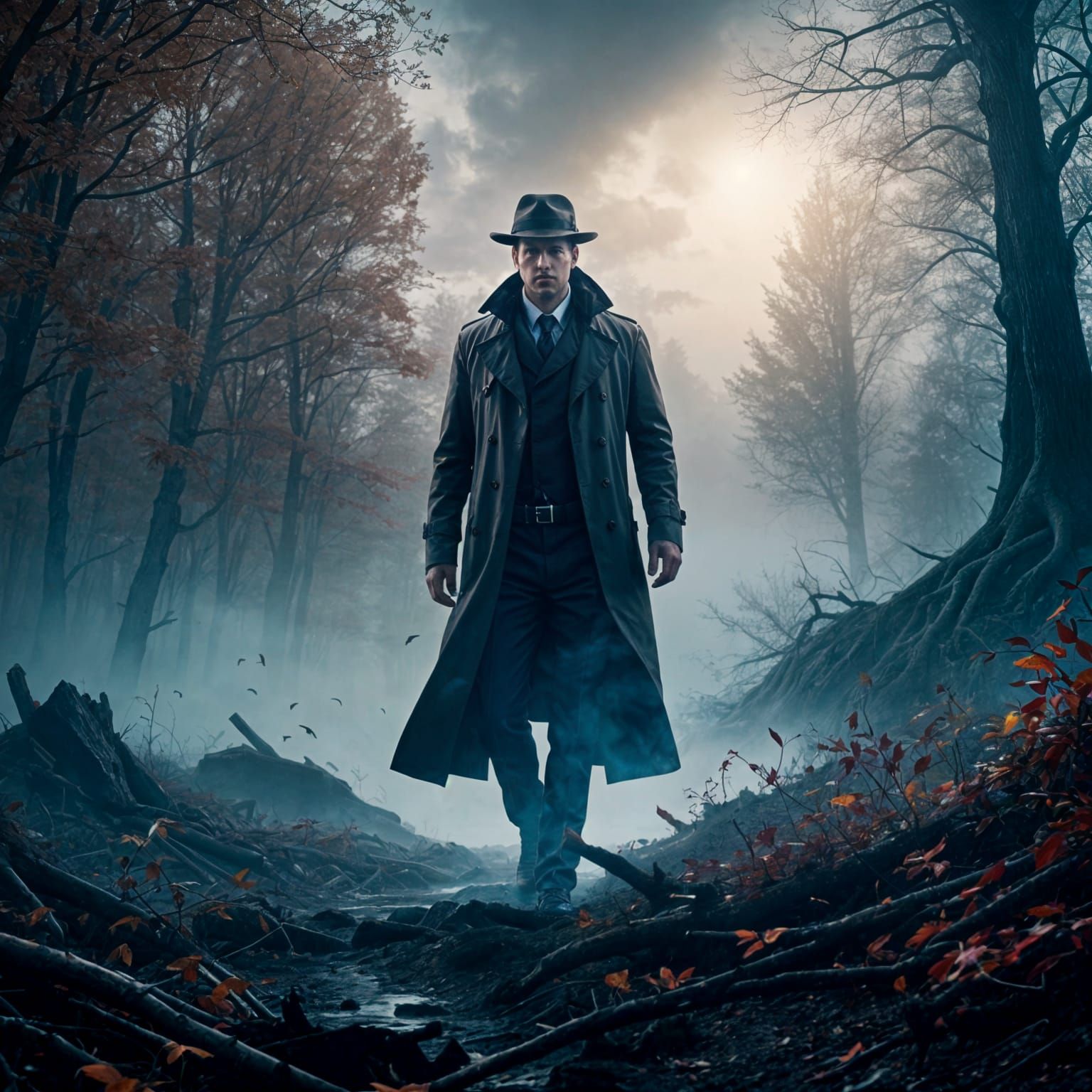 Detective in Foggy Forest