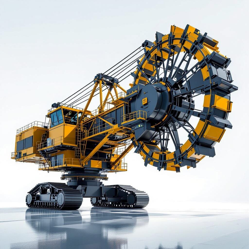 Massive Yellow Bucket-Wheel Excavator in Hyper-Realistic Det...