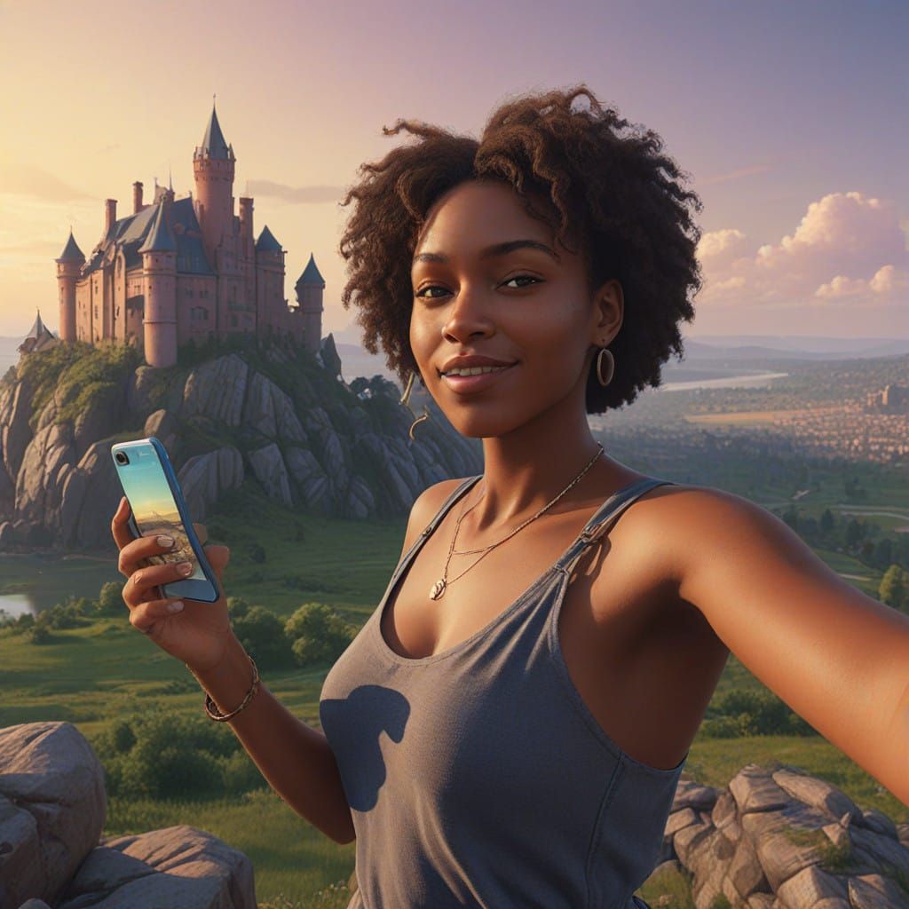 Warm Smile of a Vibrant African Goddess at Sunset