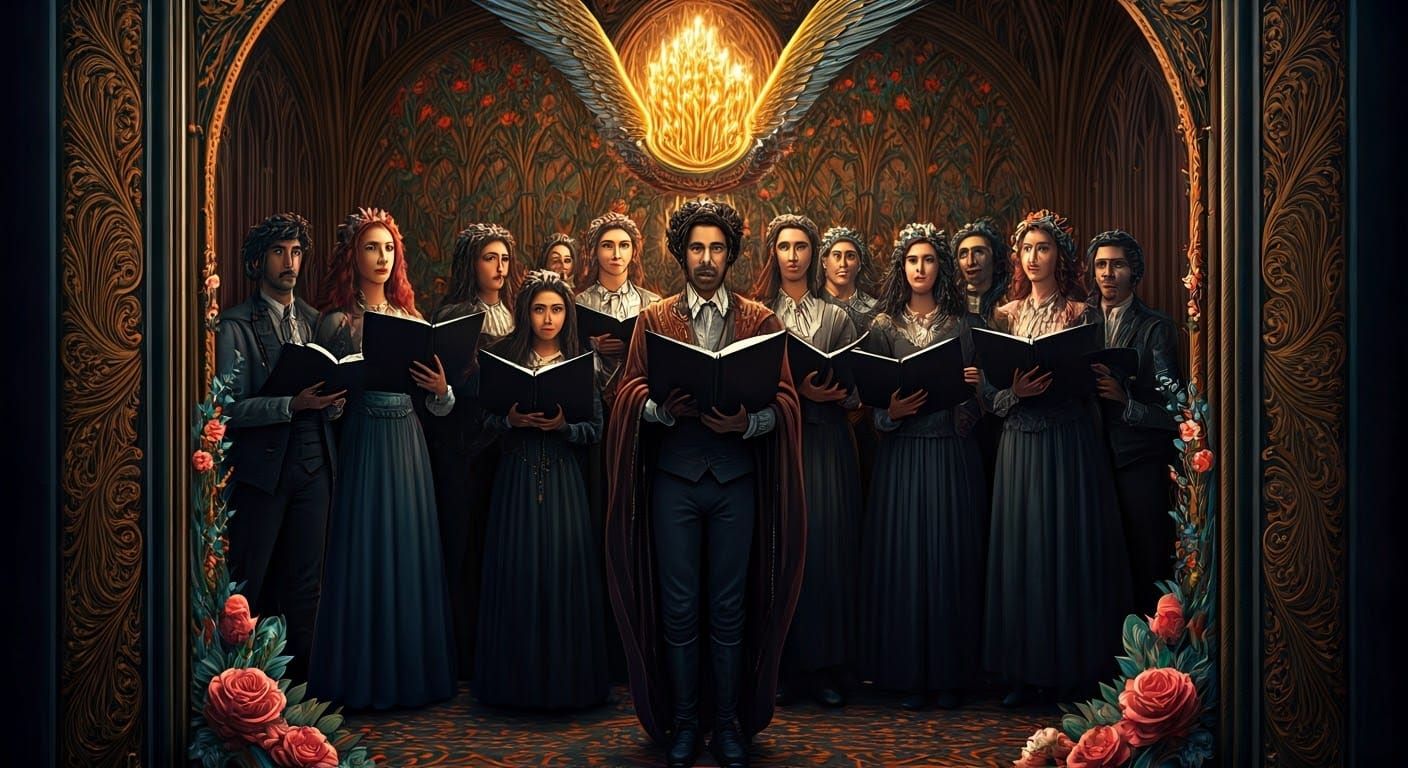 Mythical Creatures Choir Festival in Gouache Painting