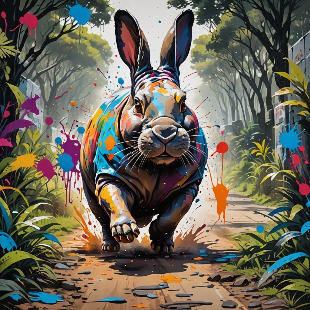 Rabbit-Hippo Hybrid in Graffiti Art Style