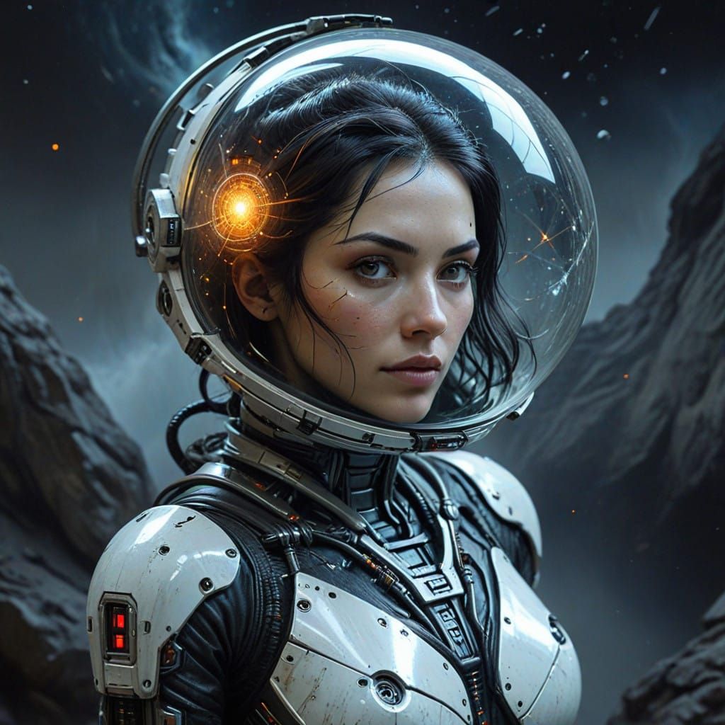 Surrealist Sci-Fi Painting of Reclining Woman in a Cosmic La...