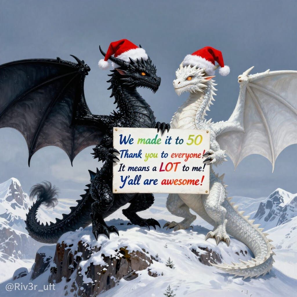 Majestic Dragons Celebrate 50 Followers on Snowy Peak