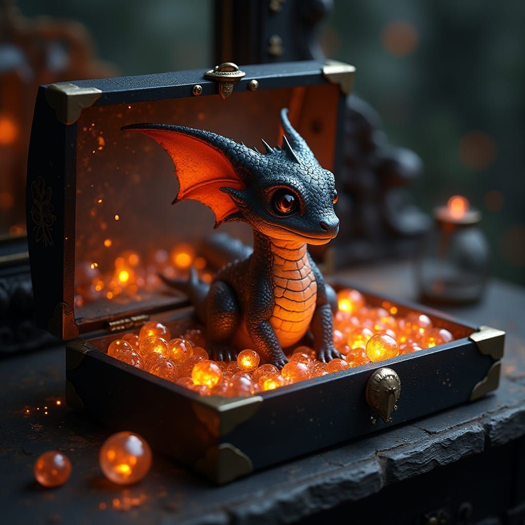 Luminescent Dragon Cub in Glass Jewelry Box