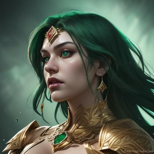 Emerald Rings in Gold: Hyperrealistic Splash Art