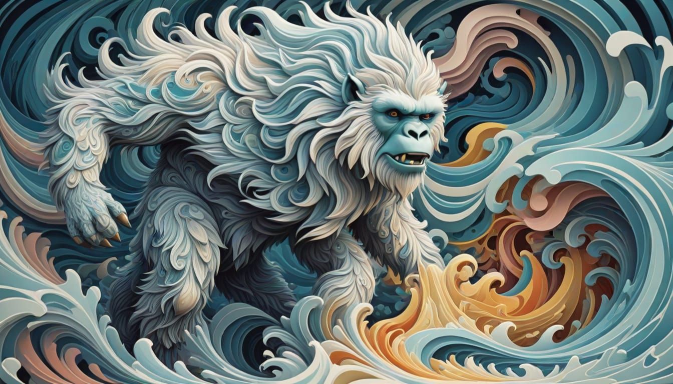 Abstract Yeti Fractal in Gouache Style