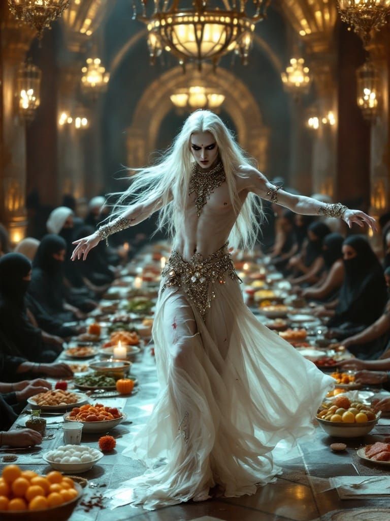 Elegant Albino Dancer in Opulent Setting