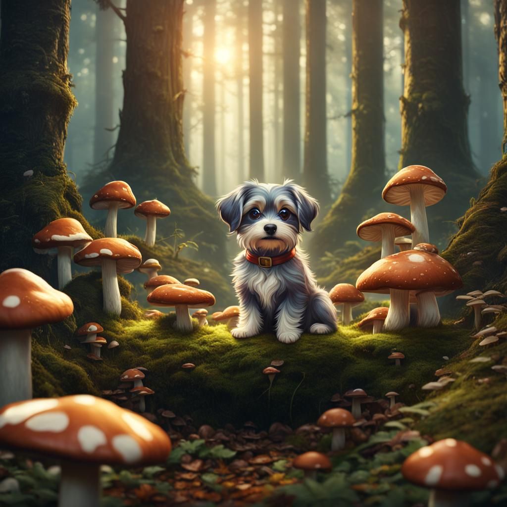 Dog with Big Eyes in Mushroom Ring