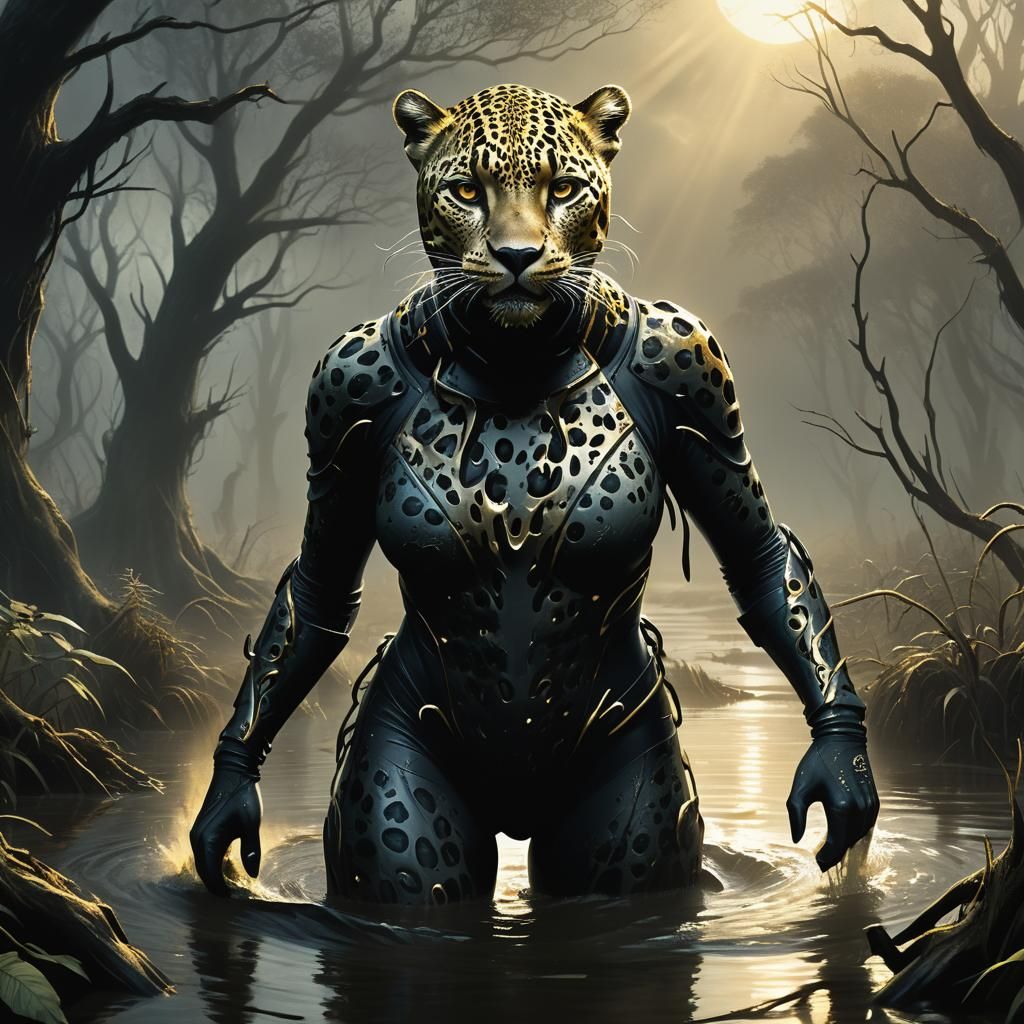 Leopard Woman Emerges from Murky Swamp