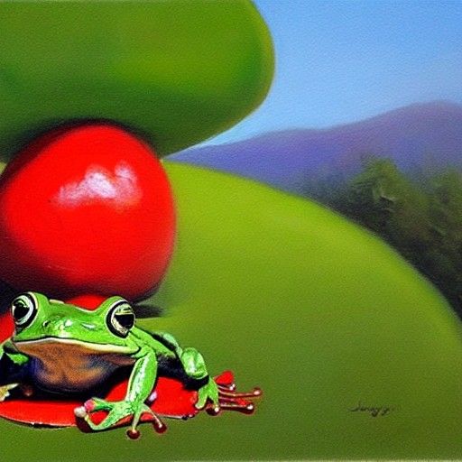 Frog on Mushroom, Oil Painting by Gurney Style