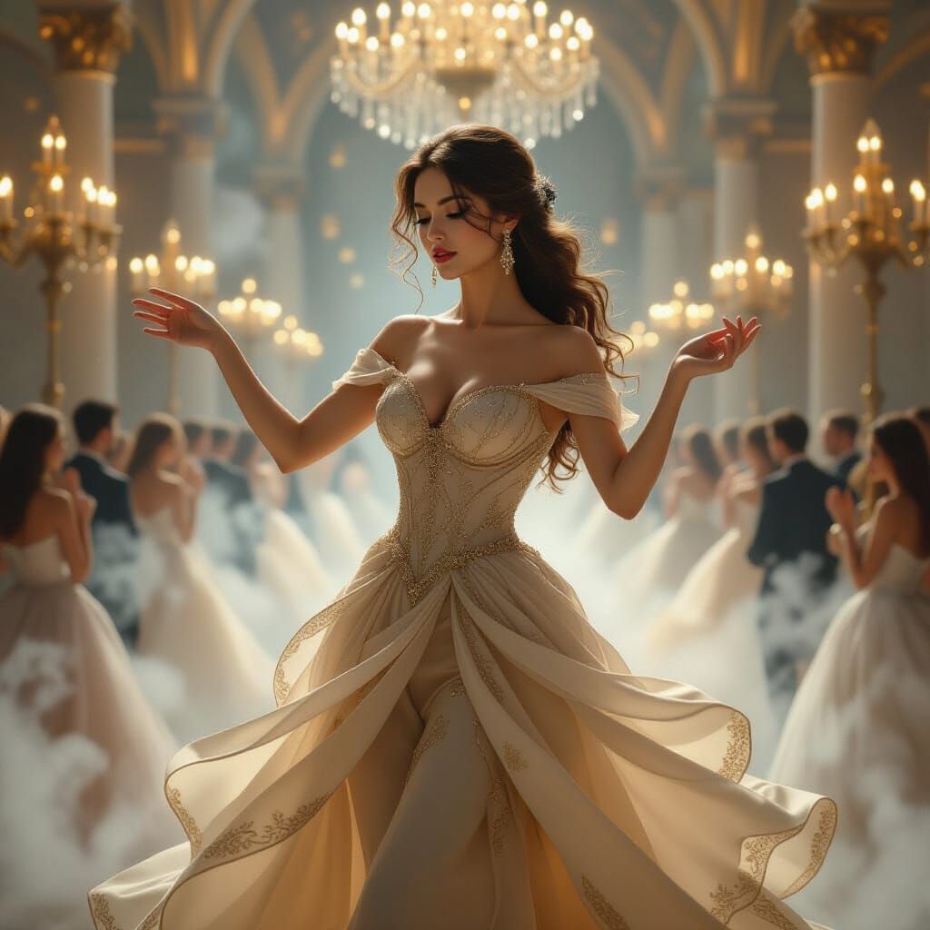 Lady Dancing in Ballroom with Ethereal Glow