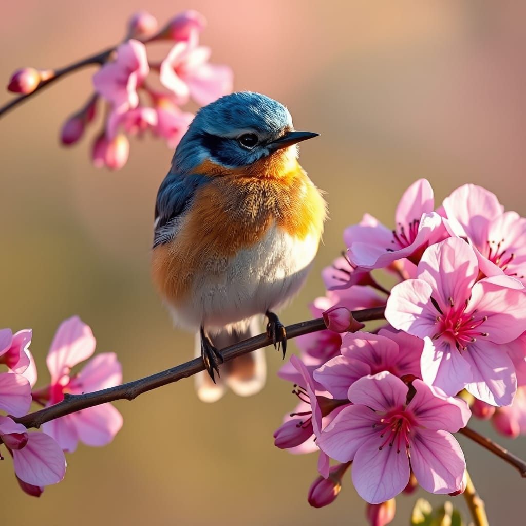 Bluebird in Floral Heart, Vibrant Bird Photography