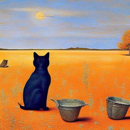 Autumnal Fantasy with Sad Cats: Classical Painting