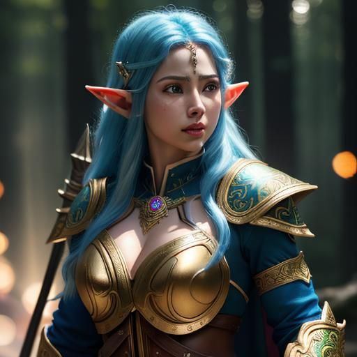 Hyperrealistic Elf Warrior in Shimmering Light