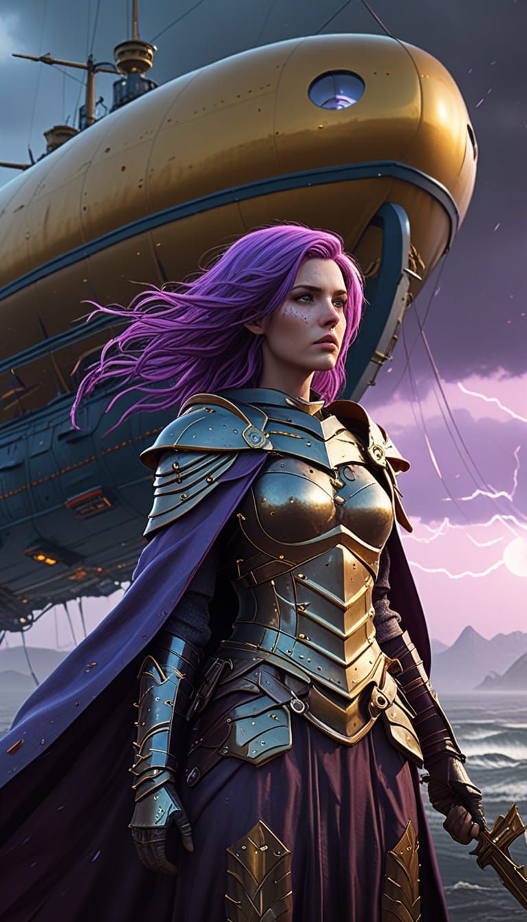 Ethereal Airship Maiden Rides Stormy Skies