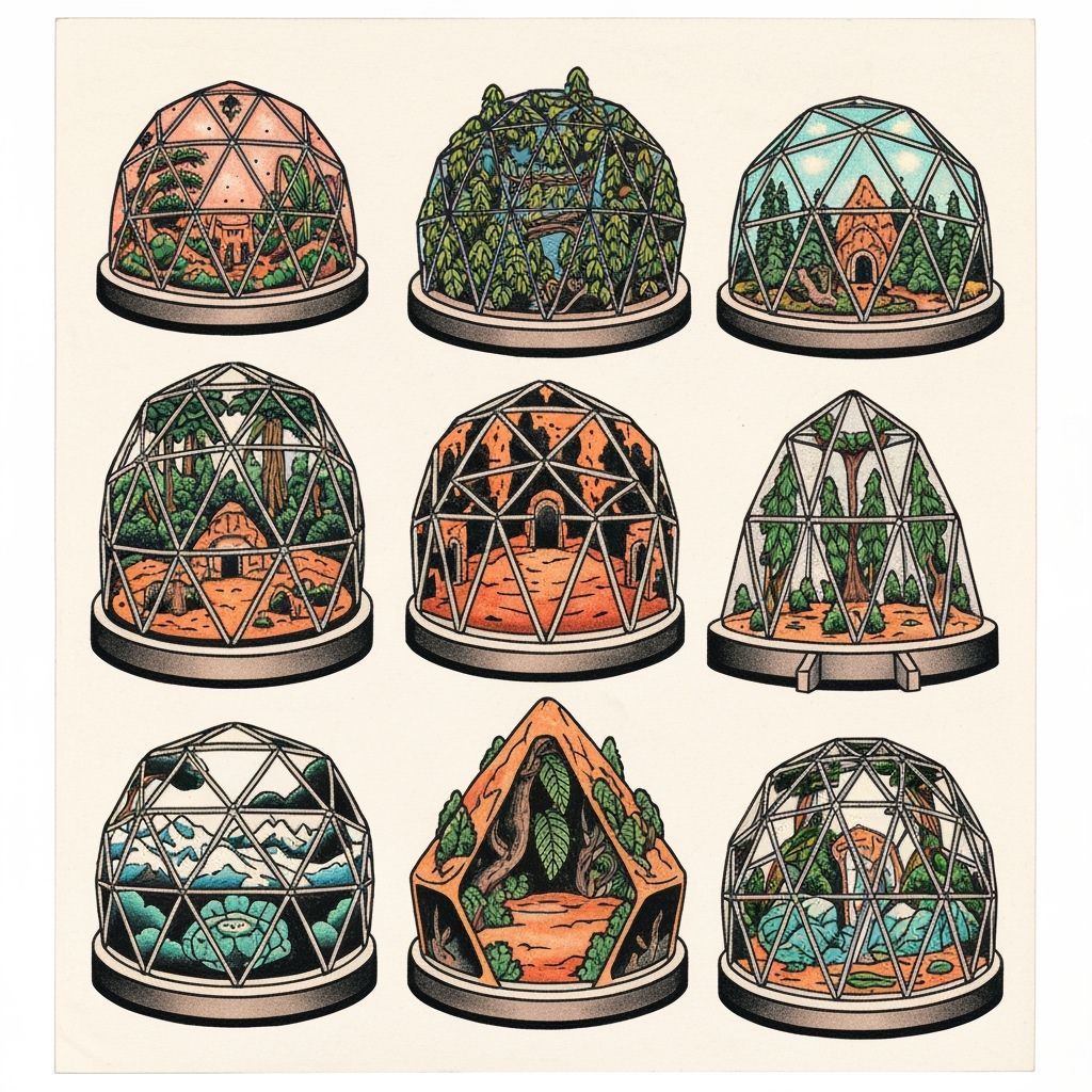 Geodesic Dome Biome Flash Tattoo Sheet