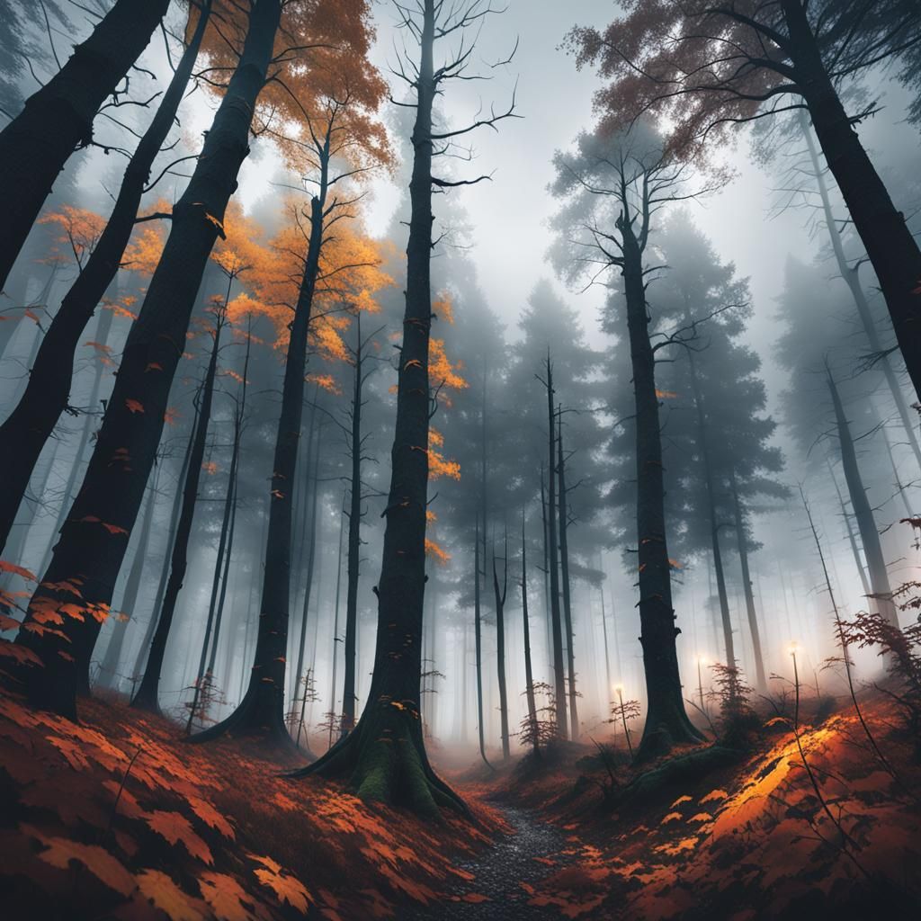 Mystical Autumn Forest Landscape in Atmospheric Photography
