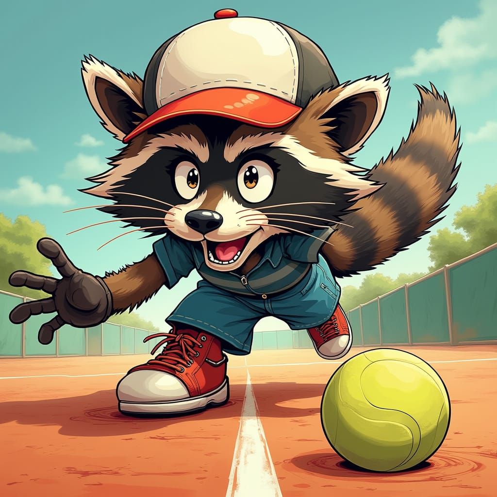 Raccoon Tennis Player in Comic Book Style