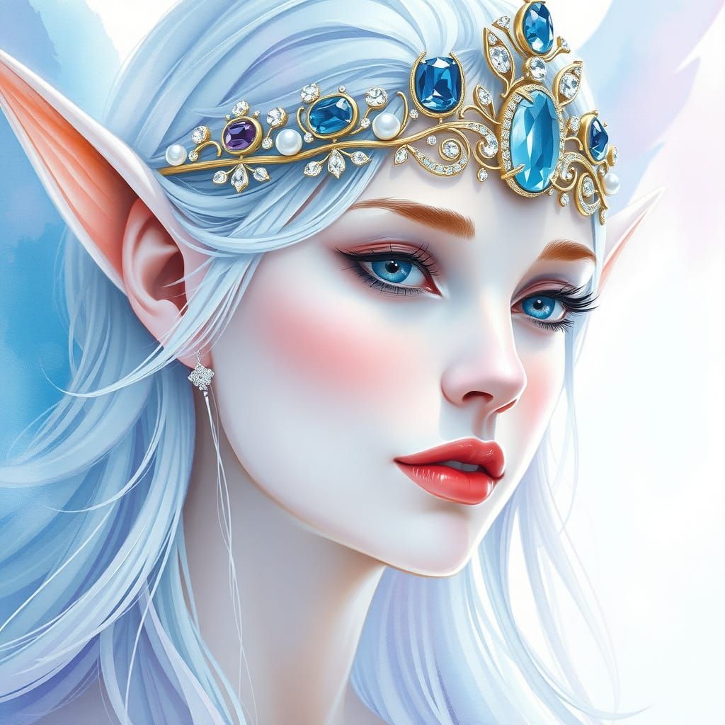 Ethereal Elven Queen in Whimsical Watercolor