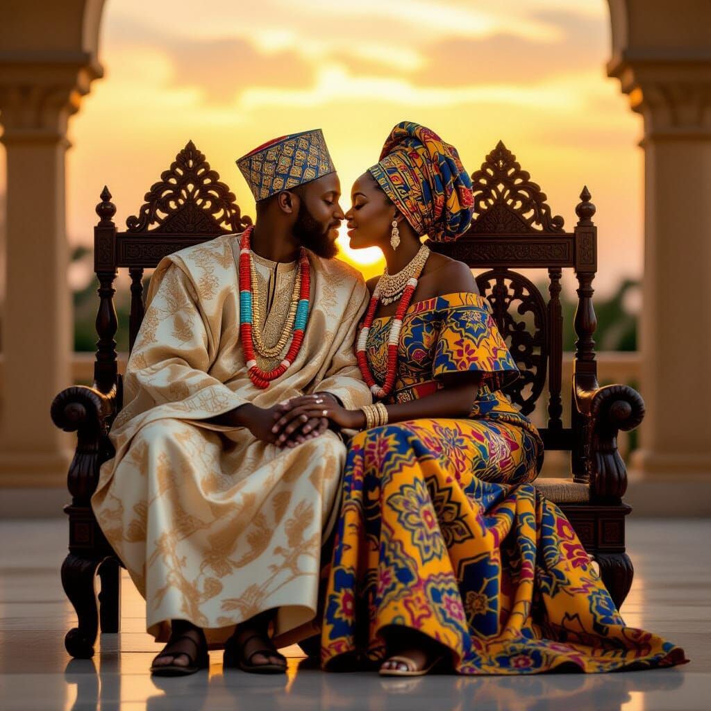 Igbo Couple Kissing in Traditional Attire at Golden Hour