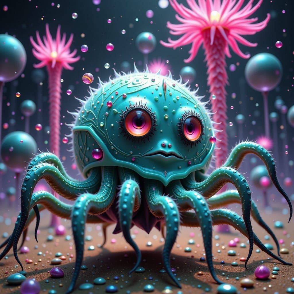 Surreal Spider-Octopus in Vibrant Dreamscape