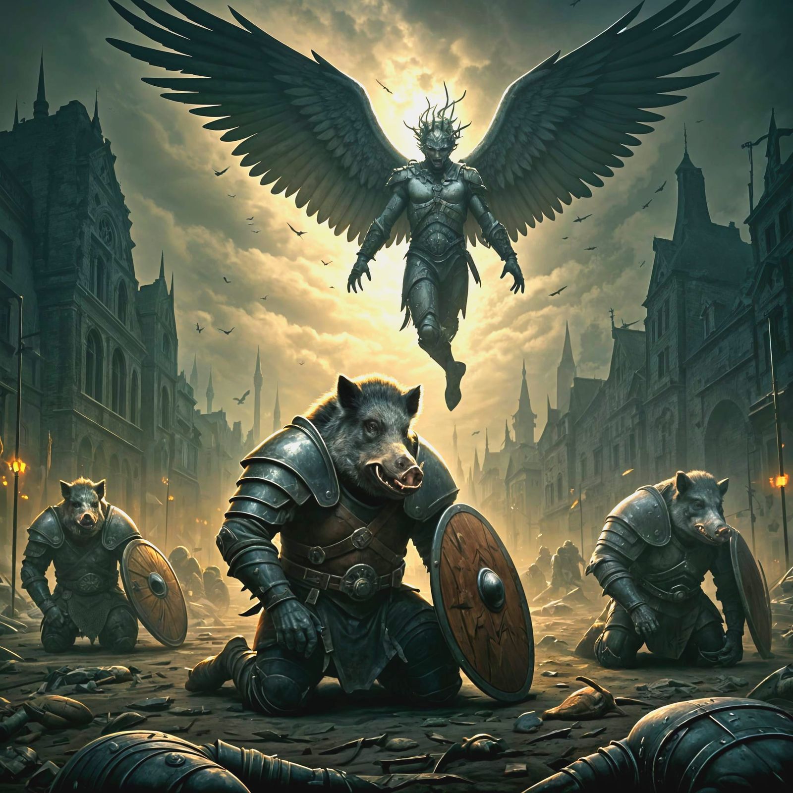 Terrified Boar Warriors Beg Fallen Angel for Mercy