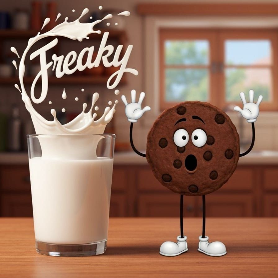 Milk Splash 'Freaky' Word Art with Cookie Character