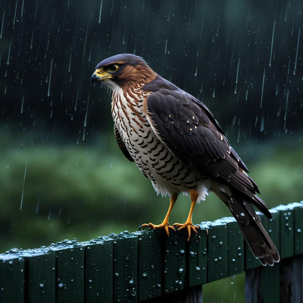 Sparrowhawk in Rain, Detailed Matte Painting