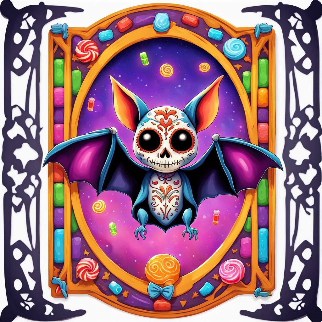 Cute Bat Sugar Skull Tarot Card Art