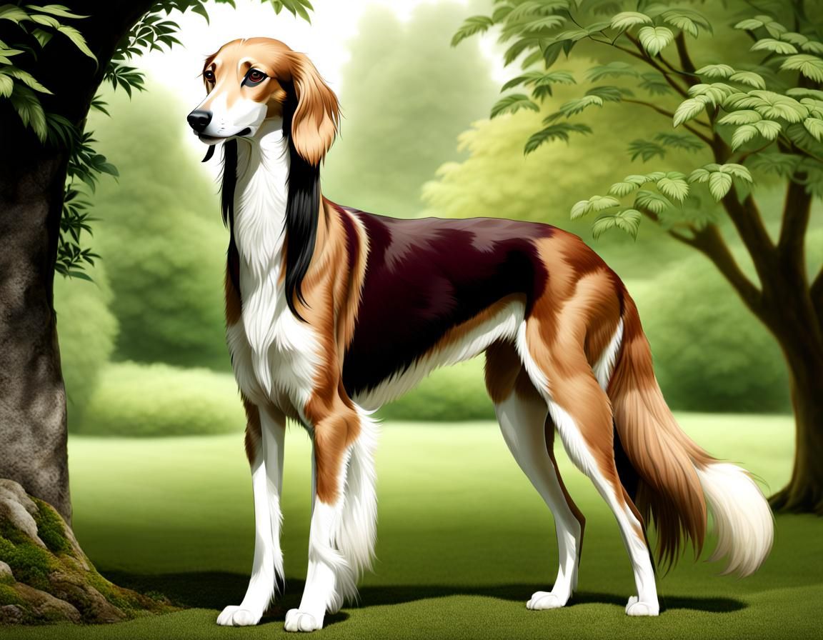 Elegant Saluki Hound in Lush Greenery