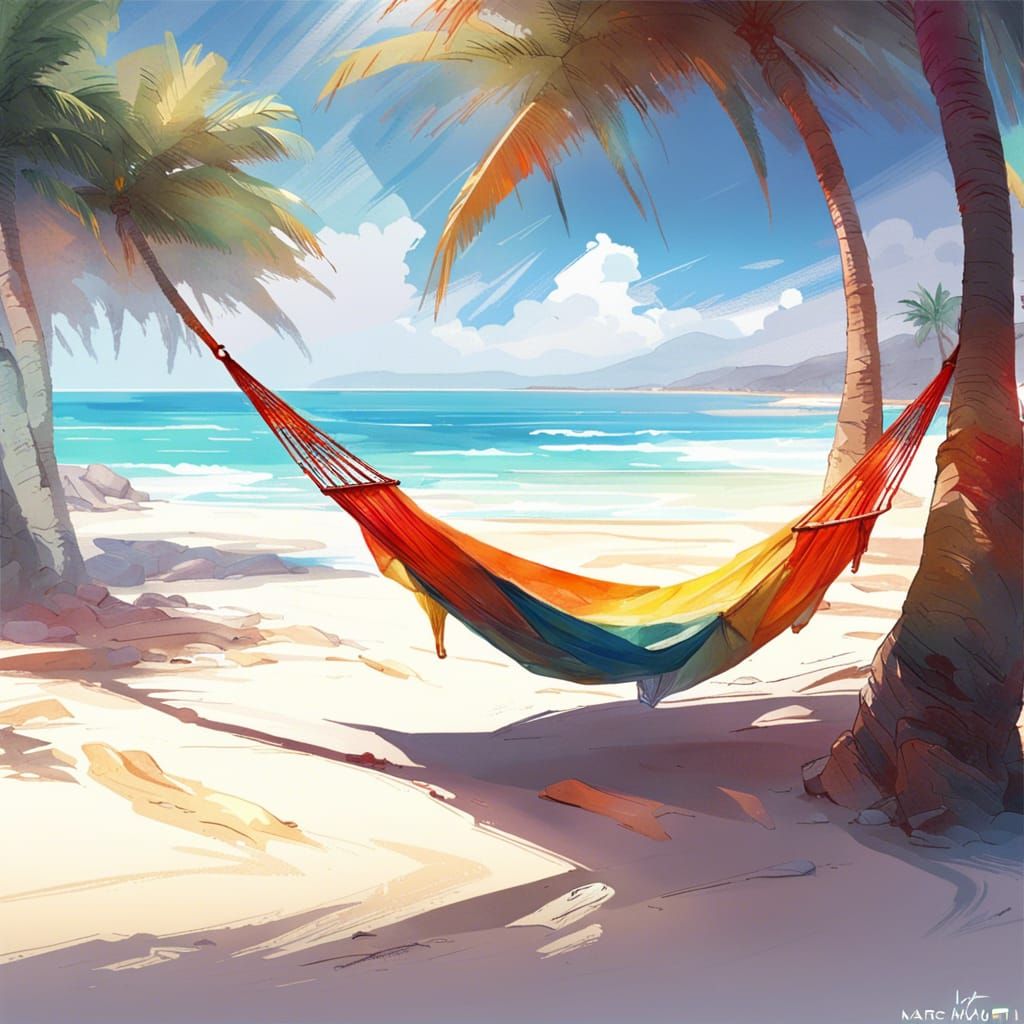 Tropical Beach Hammock Scene with Volumetric Lighting