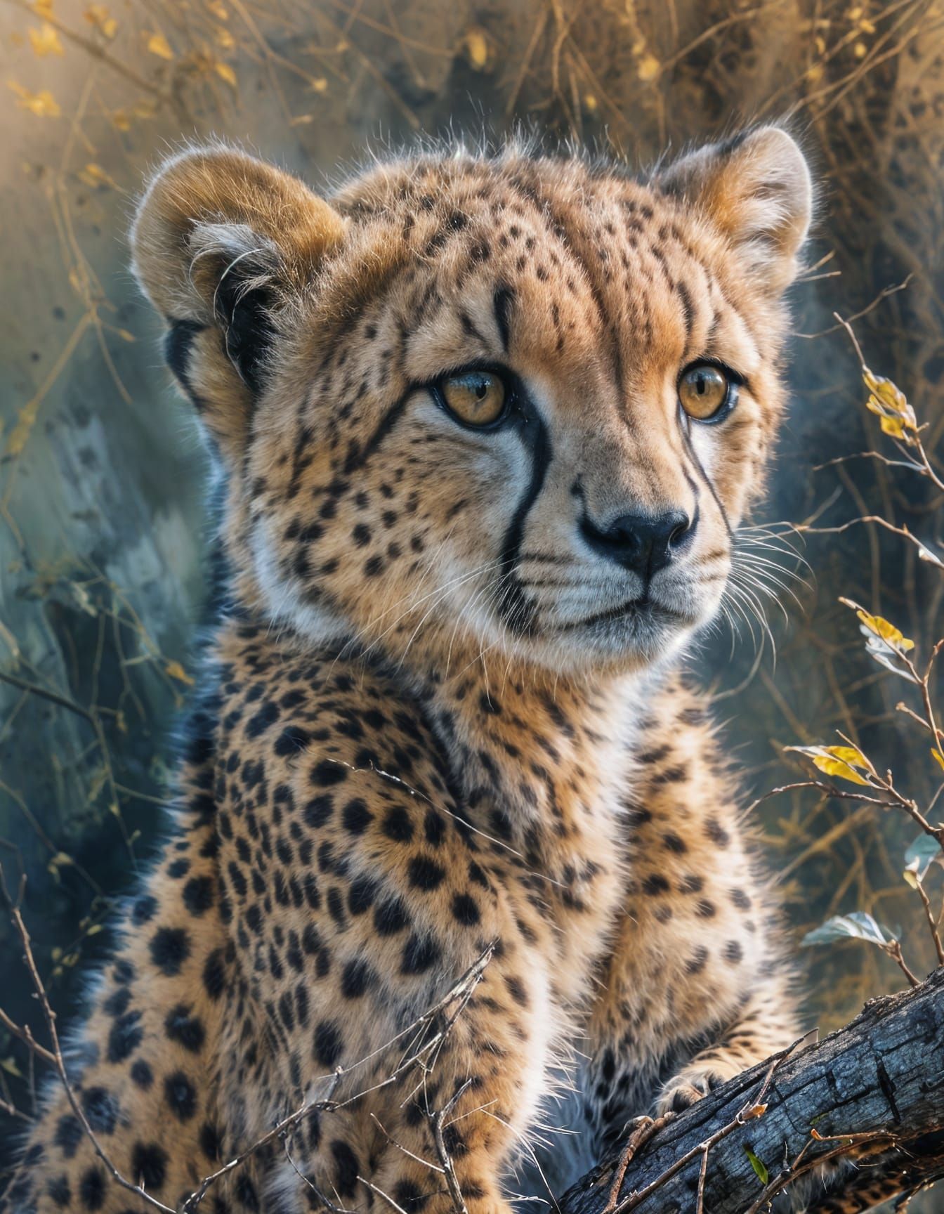 Baby Cheetah Portrait in Watercolor Style