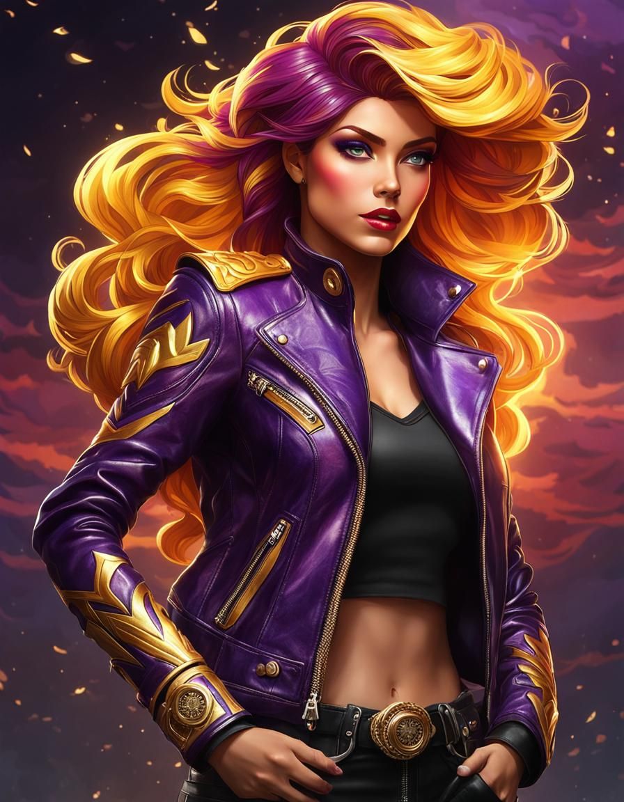 Maximalist Artwork: Sunset Shimmer in Leather Jacket
