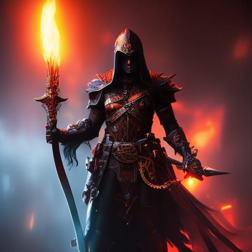 Eerie Dark Knight in a Stormy, Mystic Landscape