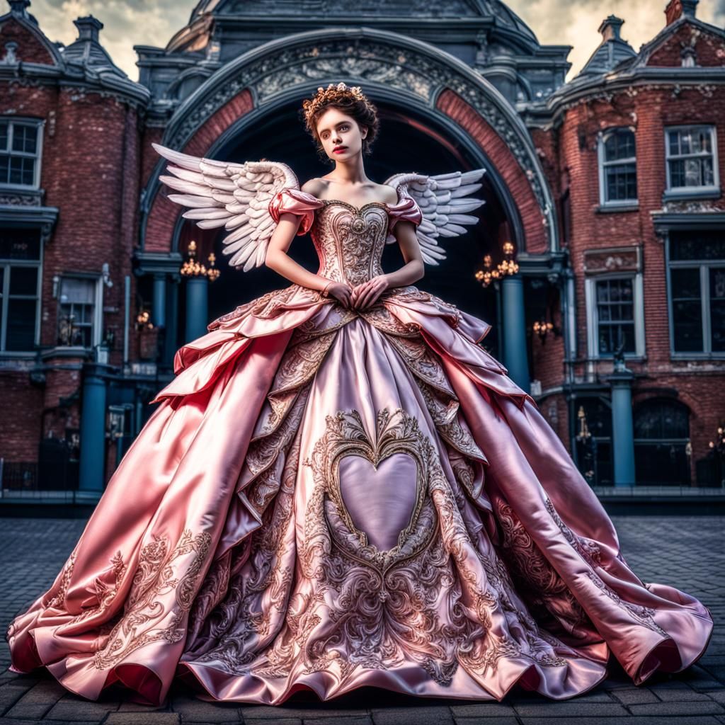 Cupid in Victorian Gown with Wings