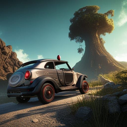 Fantastical Car in Detailed Matte Painting