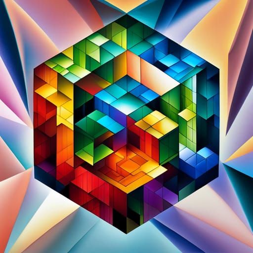 Geometric Cube Sphere Diorama in Cubist Style