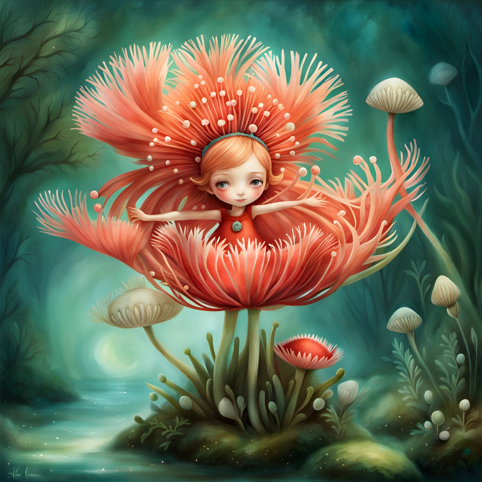 Sea Anemone Pixie Creature Whimsical Illustration
