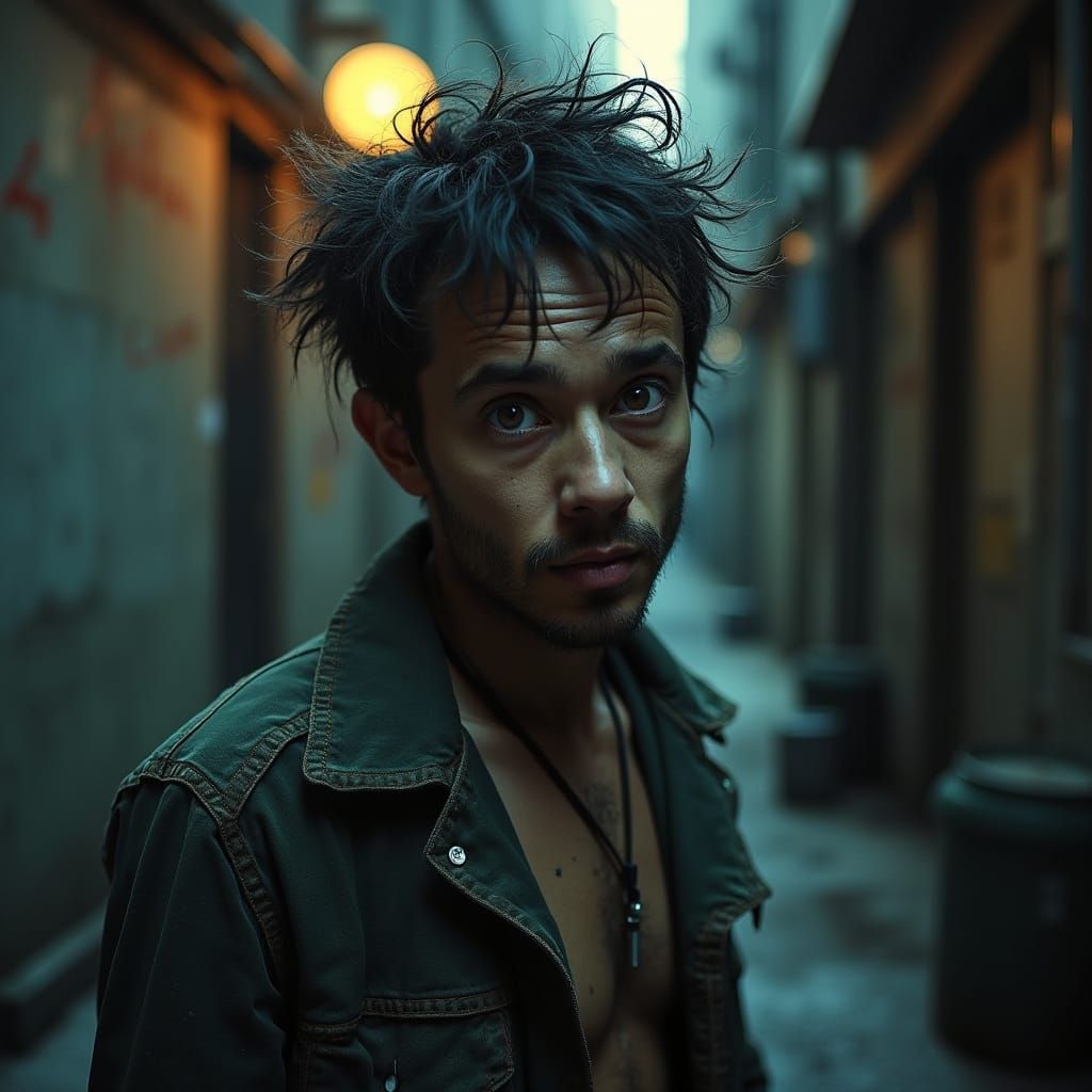 Expressive Portrait in Urban Alleyway