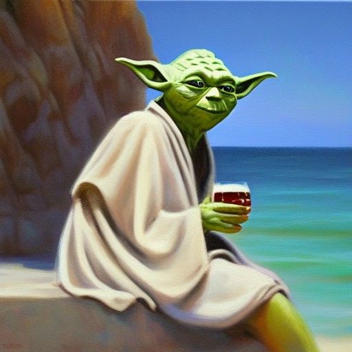 Yoda's Beach Vacation: An Oil Painting