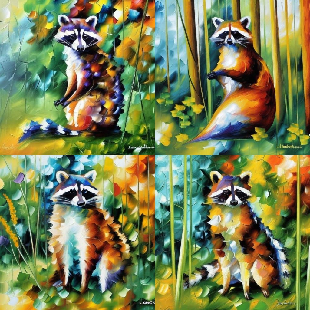Raccoon in Grassy Field, Impressionistic Style