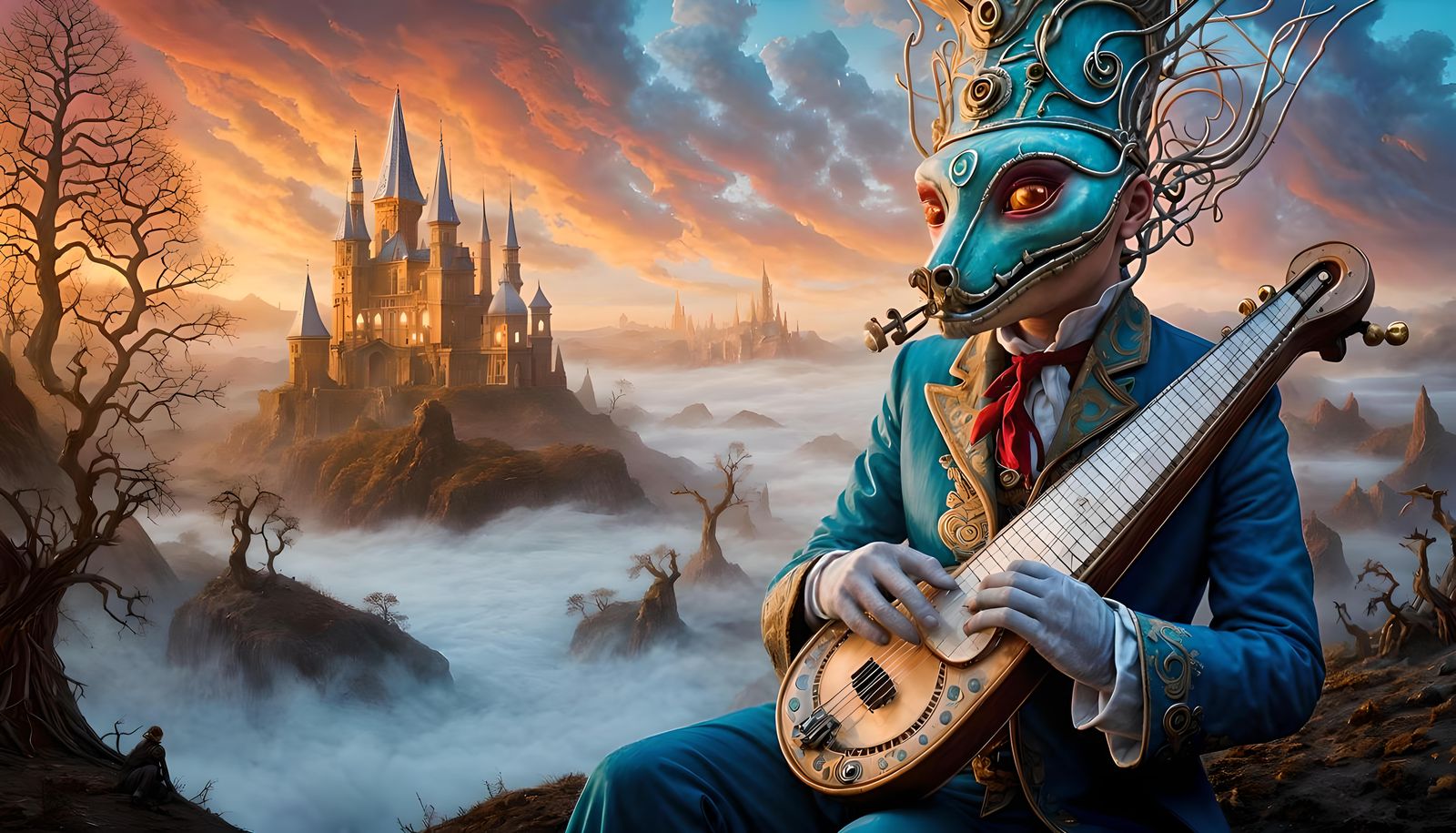 Magical Zither Player in Surreal Biopunk Style