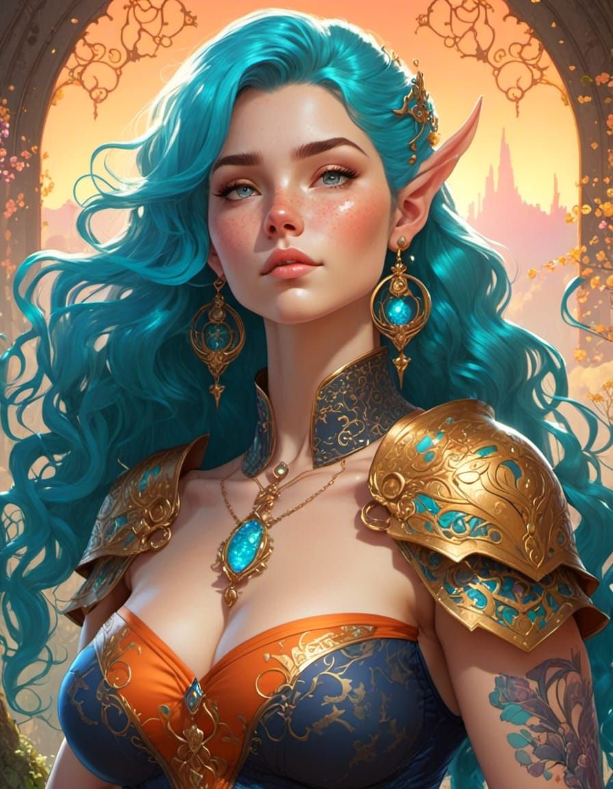 Freckled Warrior Woman Portrait in Comicbook Style