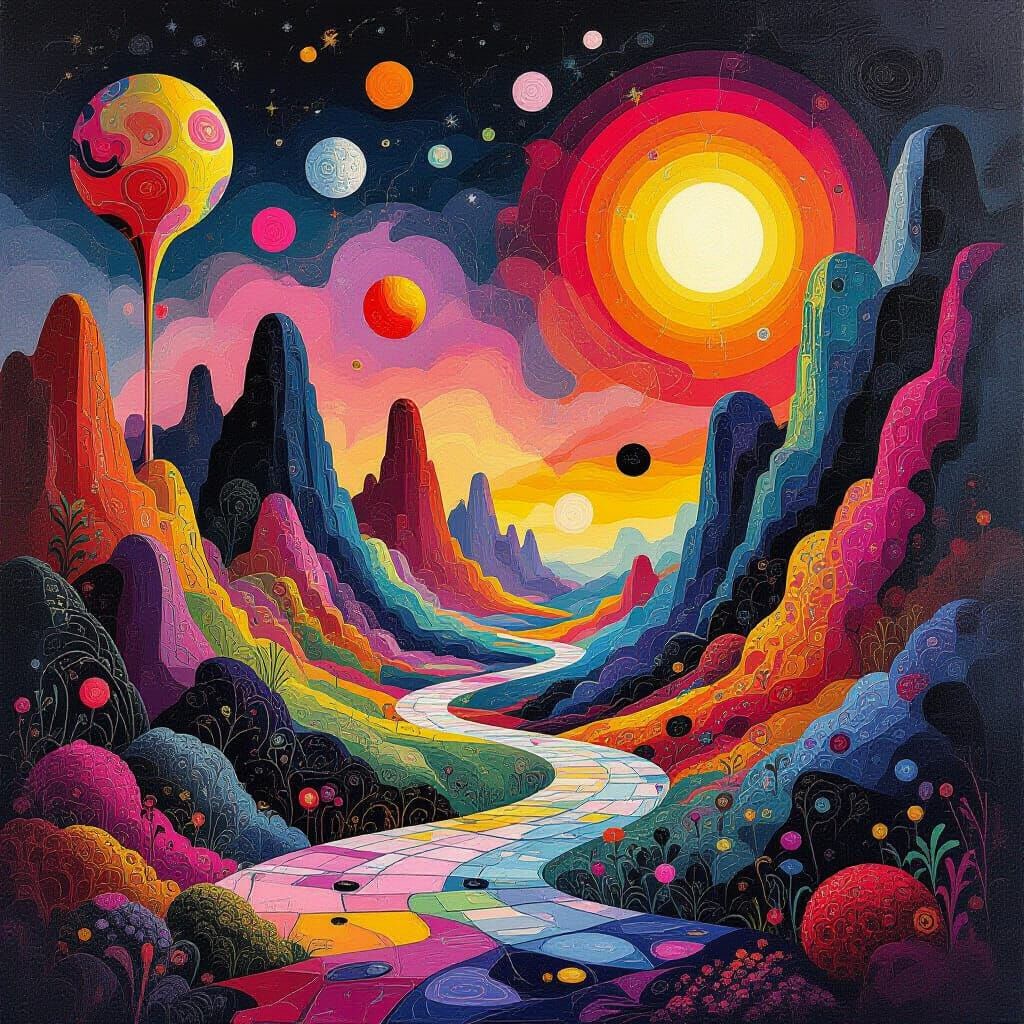 Surreal Abstract Landscape with Childlike Textures