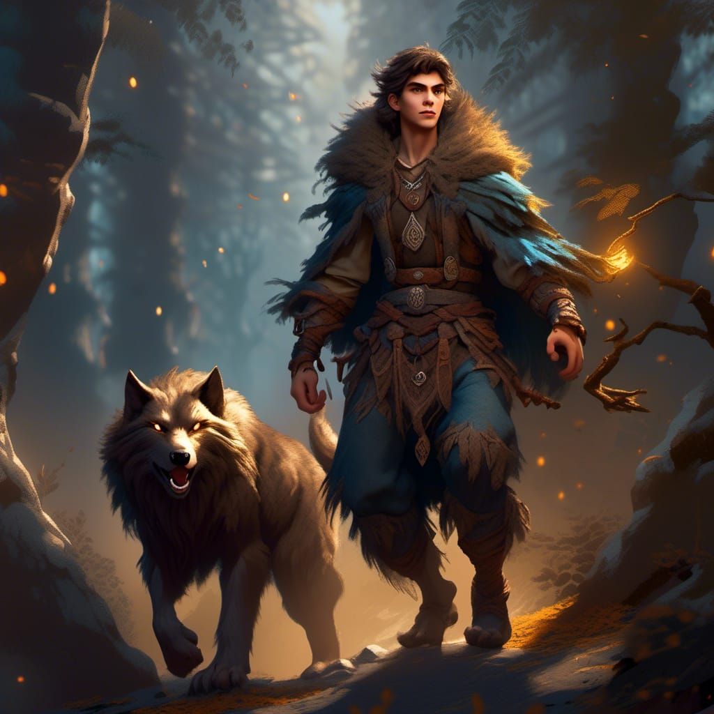 Lycantrope Druid Striding Through Forest, Digital Art