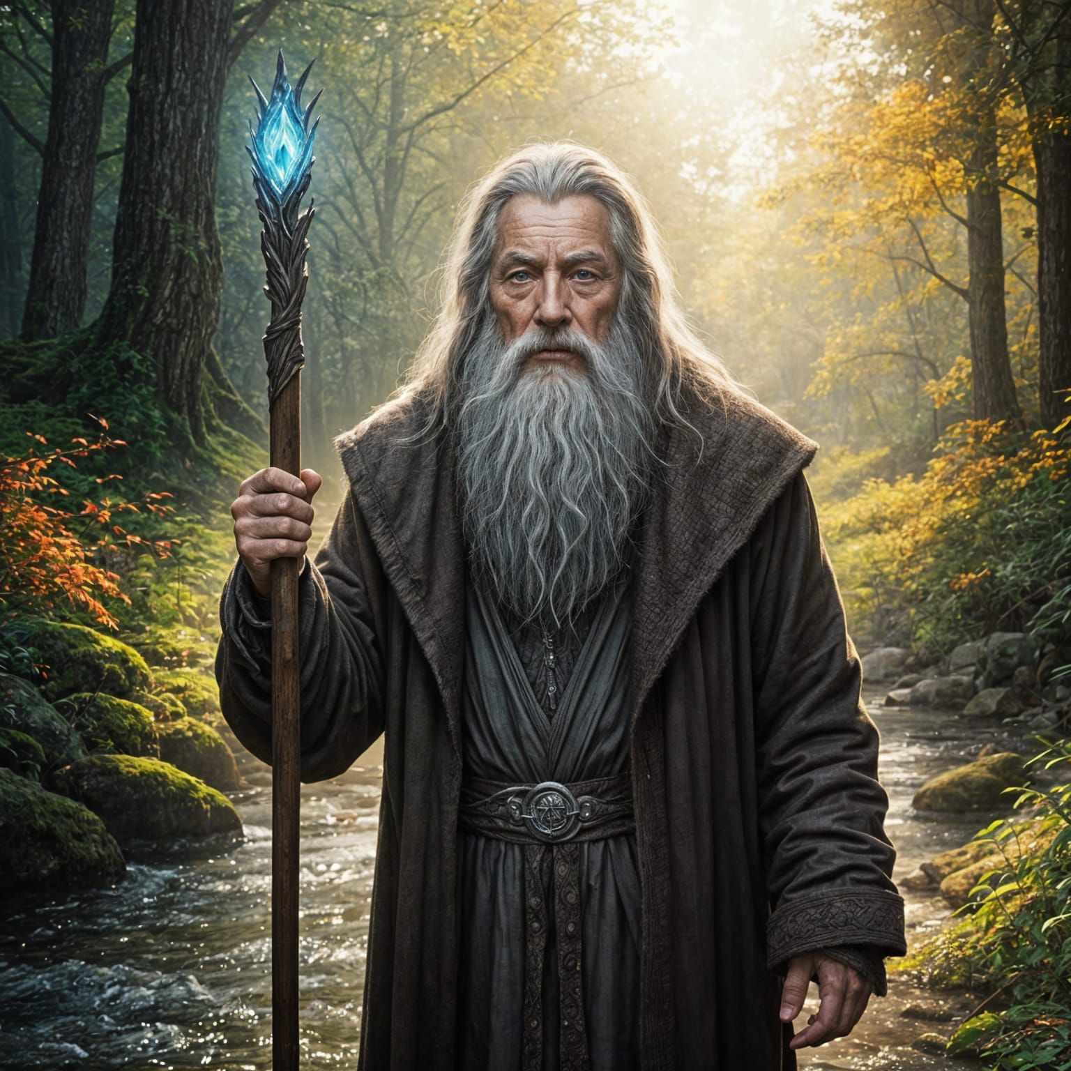 Wizard in Forest Clearing: Detailed Fantasy Concept Art