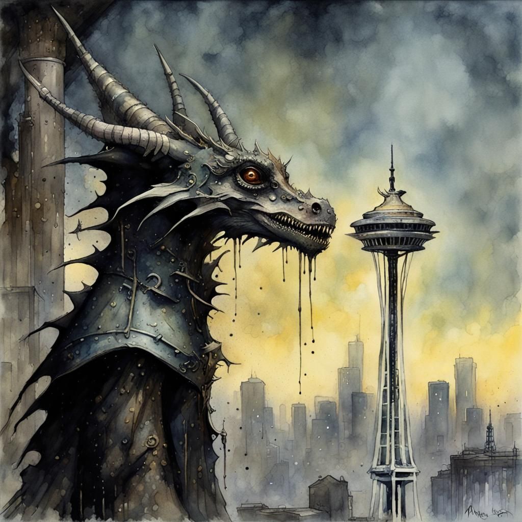 Cyberpunk Dragon in Seattle: Digital Gothic Art