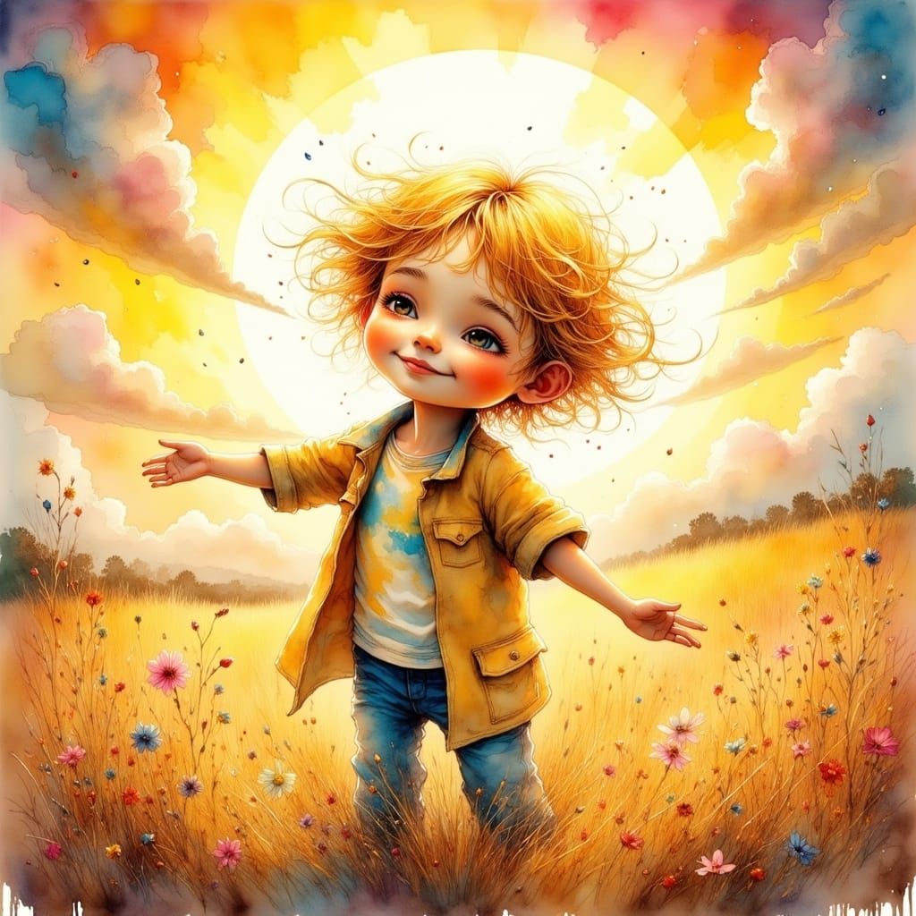 Whimsical Boy Basks in Sunlight