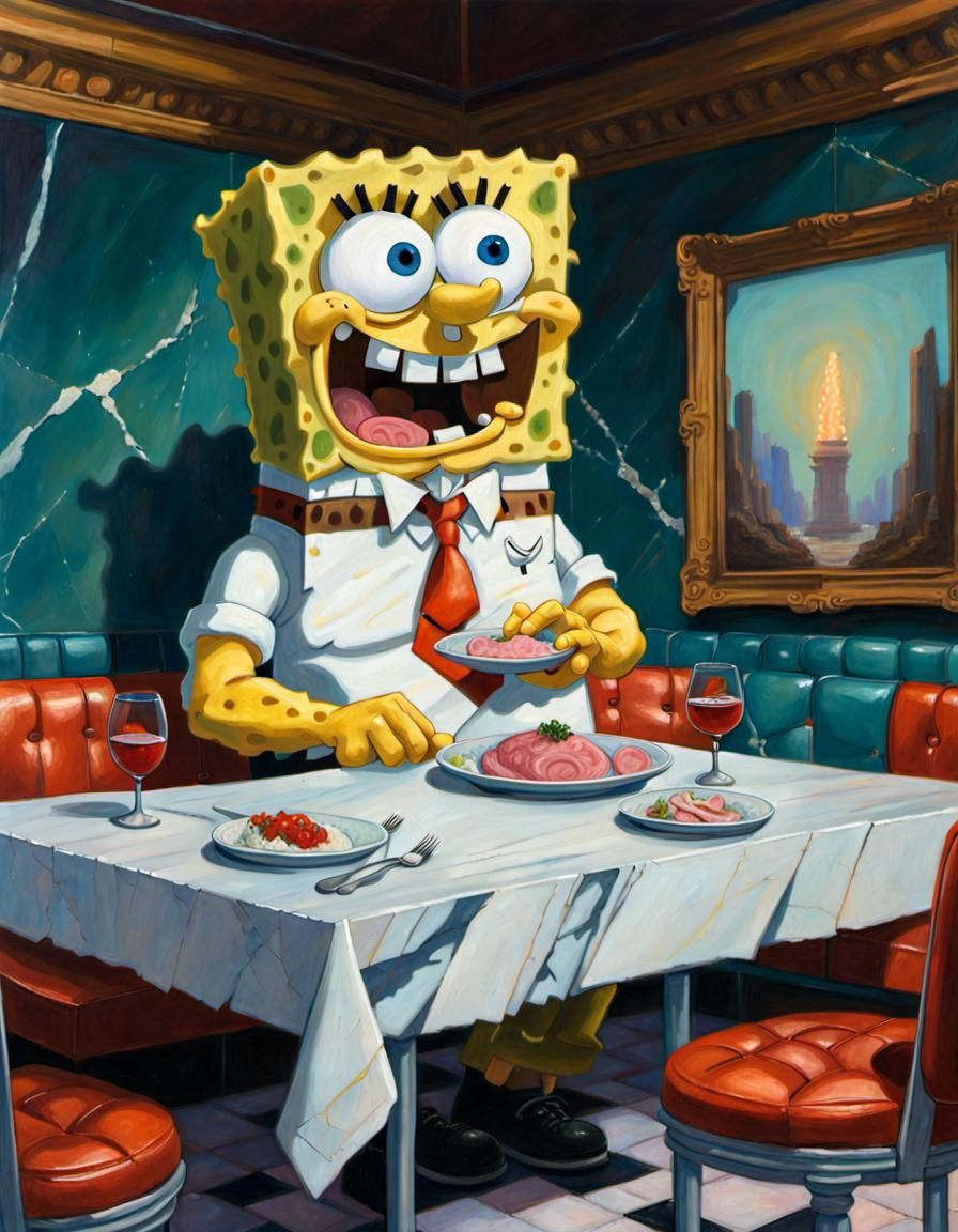 SpongeBob's Marble Slab Dinner, Oil Painting