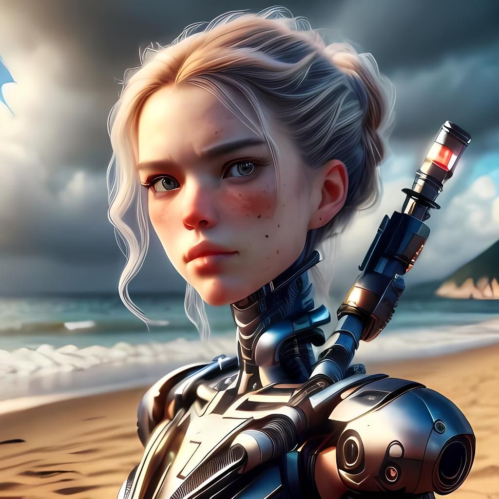 Cyborg Portrait in Vigée Le Brun Style